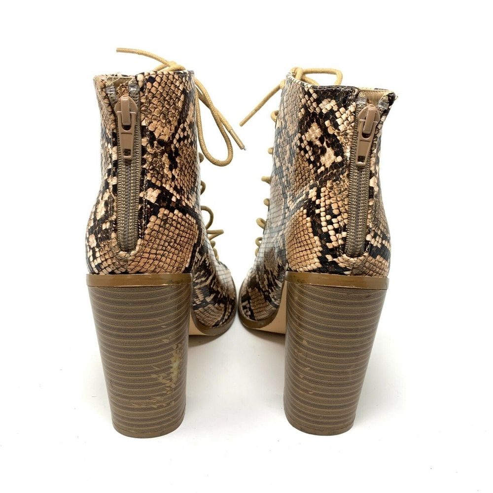 Olivia Ferguson Booties Snake Print Brown Lace Up Open Toe - Picture 3 of 7